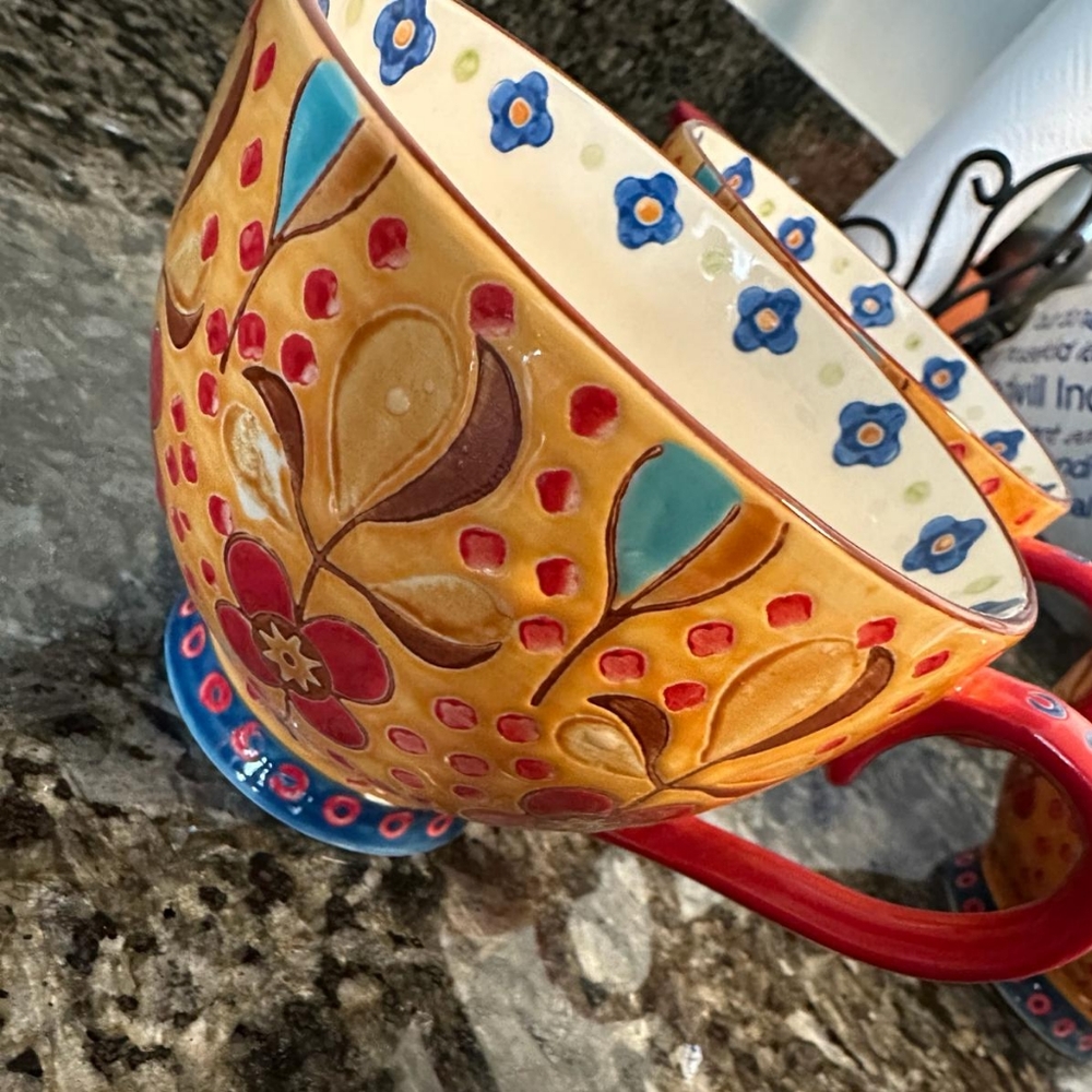 4 Large Handpainted Coffee/Tea Cup Mug by Coastline Imports